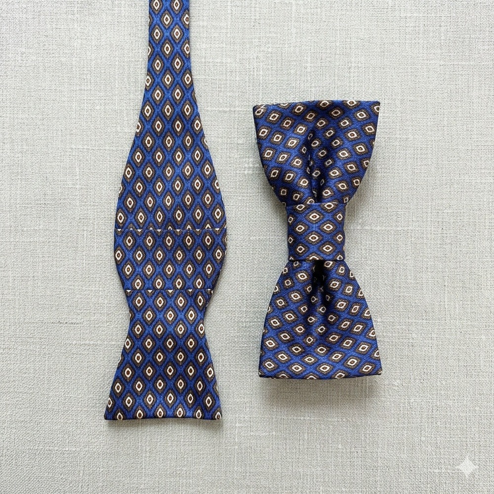 Adjustolox Bow Tie Mens OS Blue Brown Geometric Medallion Self-Tie Formal EUC‎